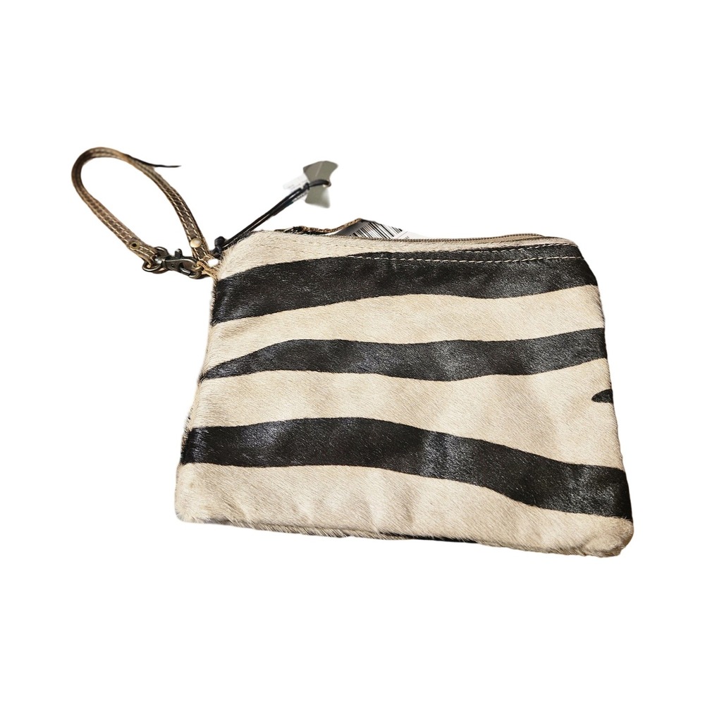 Myra Bag Zebra Print Hair‎ On Hide Wristlet Clutch NWT Black White Animal Print